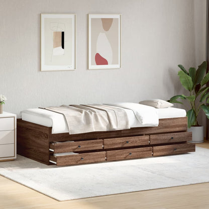vidaXL Daybed with Drawers without Mattress Brown Oak 100x200 cm