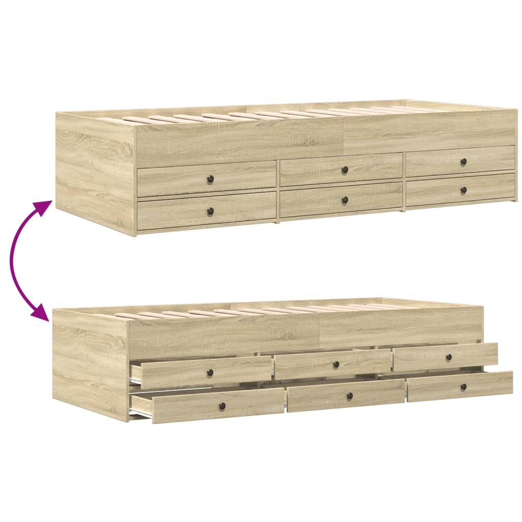 vidaXL Daybed with Drawers without Mattress Sonoma Oak 90x200 cm