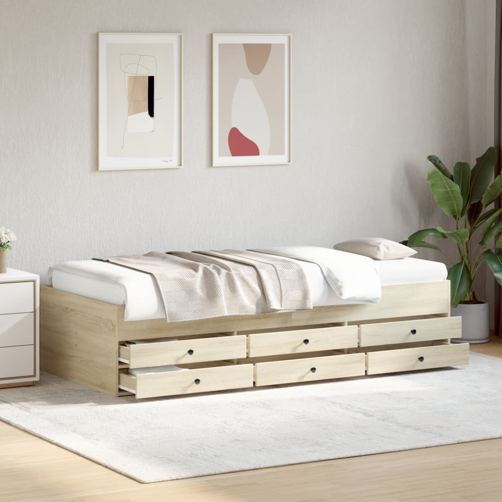 vidaXL Daybed with Drawers without Mattress Sonoma Oak 90x200 cm