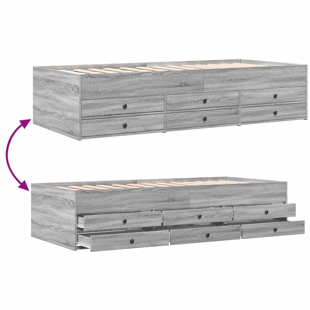 vidaXL Daybed with Drawers without Mattress Grey Sonoma 90x200 cm