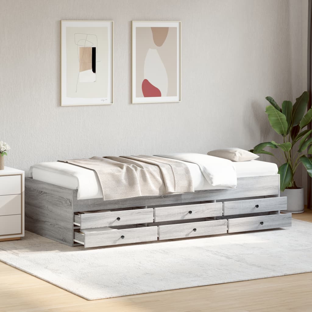vidaXL Daybed with Drawers without Mattress Grey Sonoma 90x200 cm