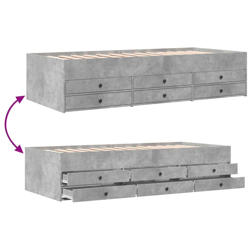 vidaXL Daybed with Drawers without Mattress Concrete Grey 90x190 cm Single