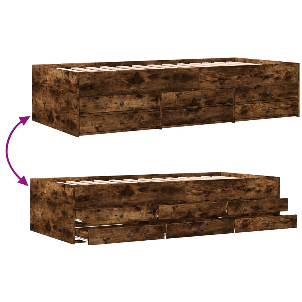vidaXL Daybed with Drawers without Mattress Smoked Oak 90x190 cm Single