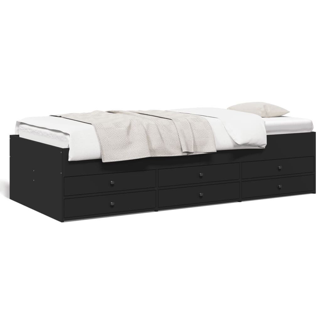vidaXL Daybed with Drawers without Mattress Black 75x190 cm Small Single