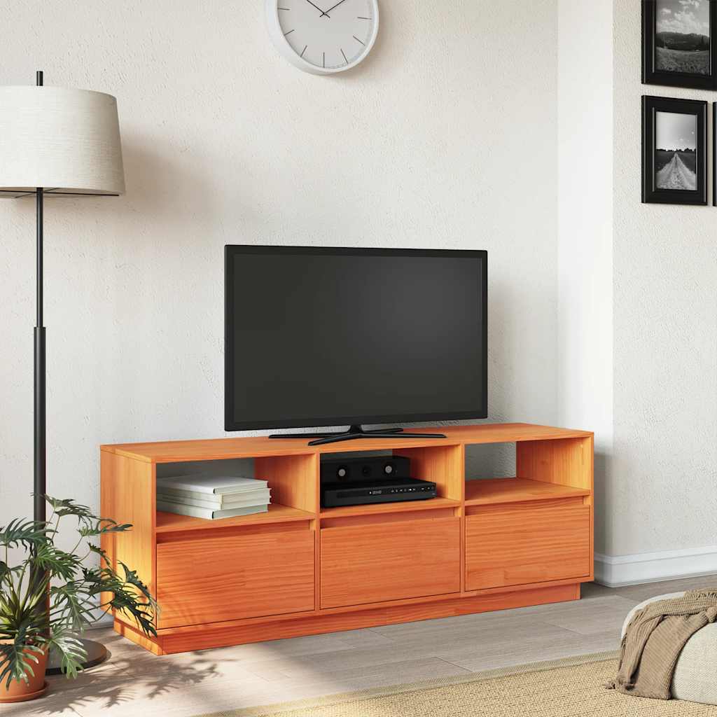 vidaXL TV Cabinet Wax Brown 140x37x50 cm Solid Wood Pine