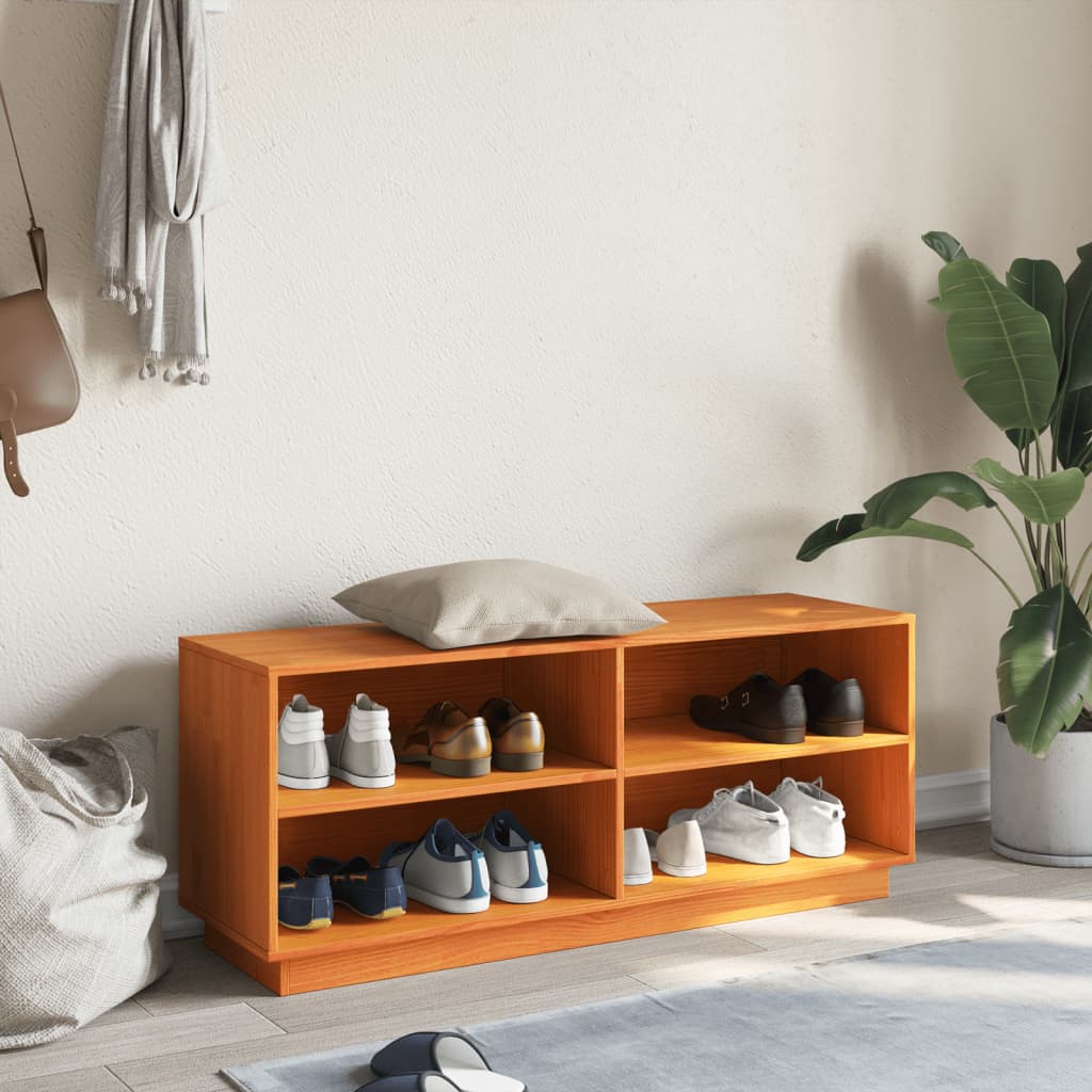 vidaXL Shoe Cabinet Wax Brown 110x34x45 cm Solid Wood Pine