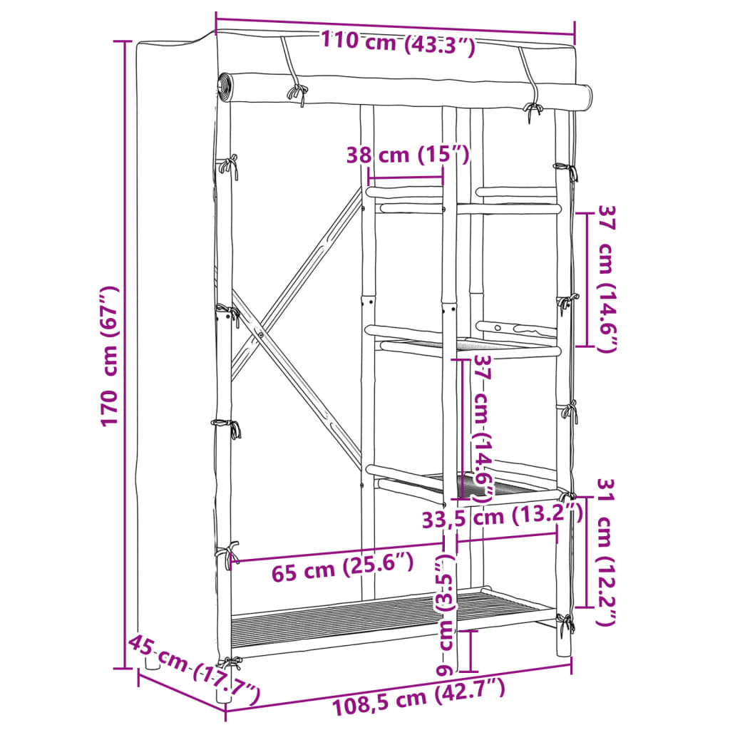 vidaXL Wardrobe 110x45x170 cm Bamboo
