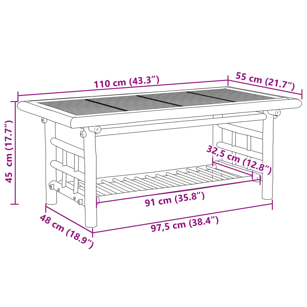 vidaXL Coffee Table 110x55x45 cm Bamboo