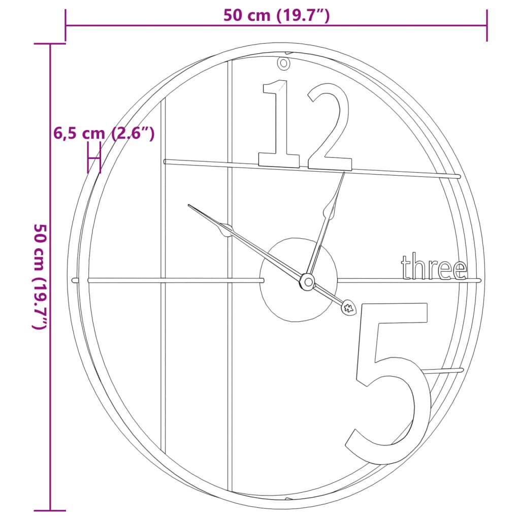 vidaXL Wall Clock Black Ø50 cm Iron