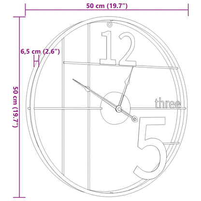 vidaXL Wall Clock Black Ø50 cm Iron