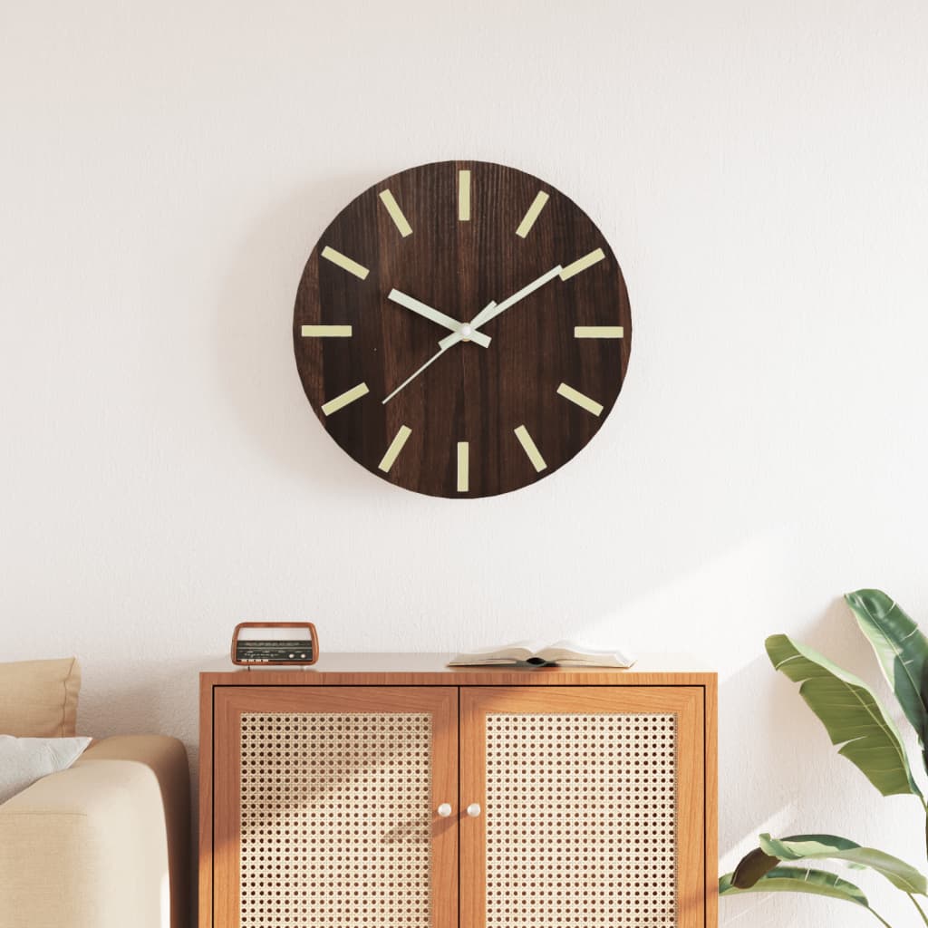 vidaXL Wall Clock with Luminous Scales and Pointers Brown Ø30 cm