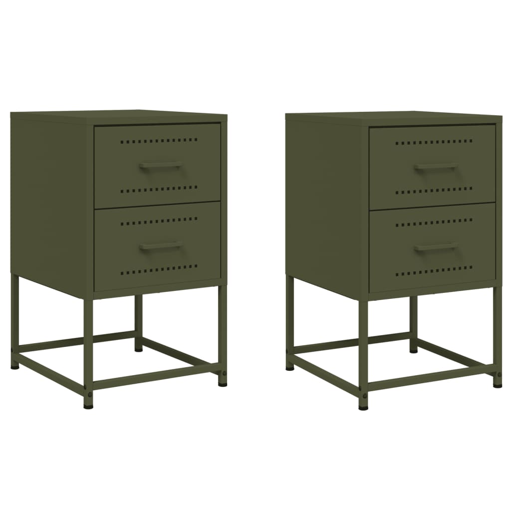 vidaXL Bedside Cabinets 2 pcs Olive Green 36x39x60.5 cm Steel