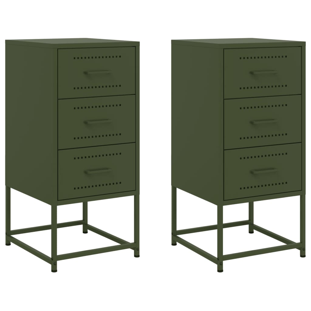 vidaXL Bedside Cabinets 2 pcs Olive Green 36x39x78 cm Steel