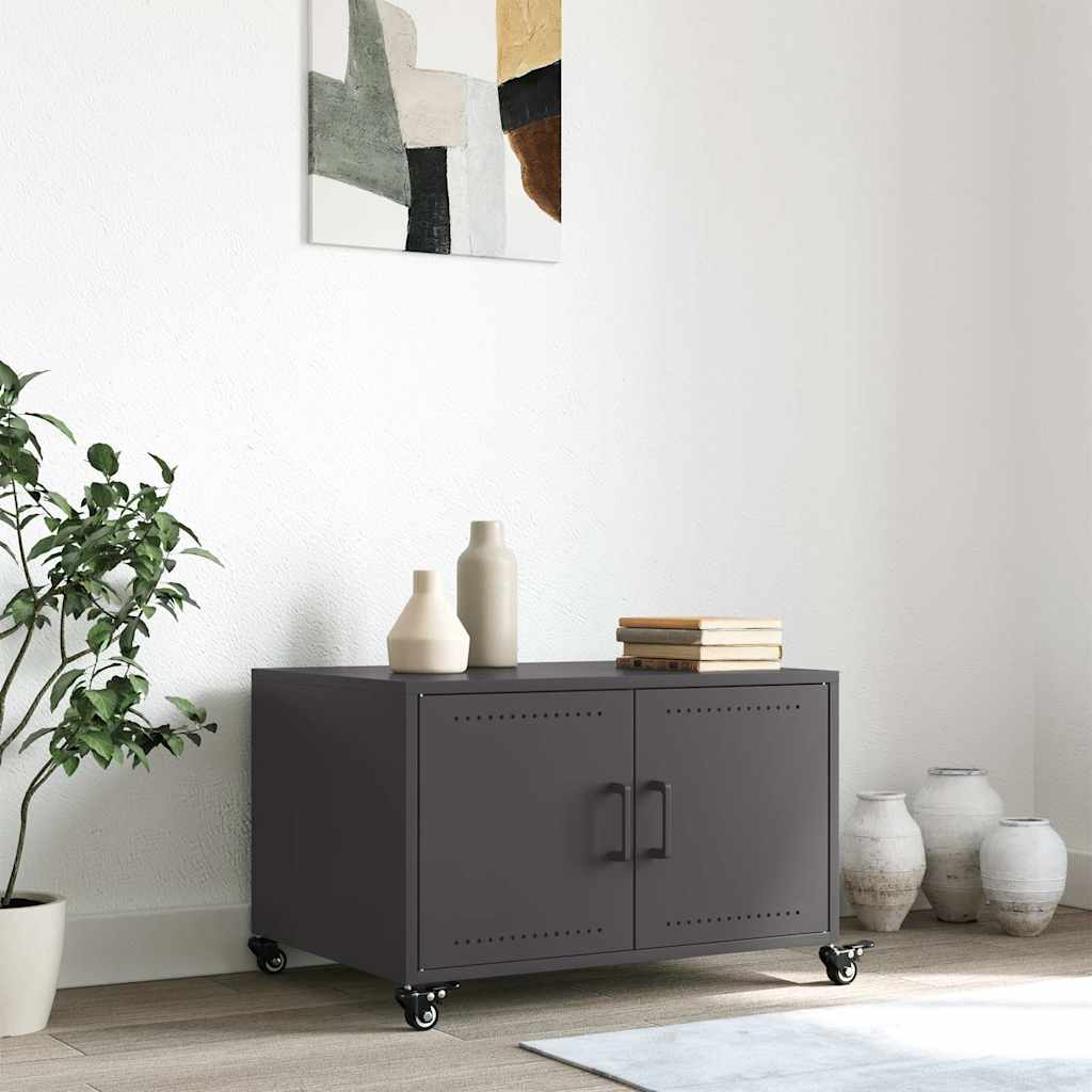 vidaXL Coffee Table | Black | Cold-rolled steel | Medium | Lockable wheels