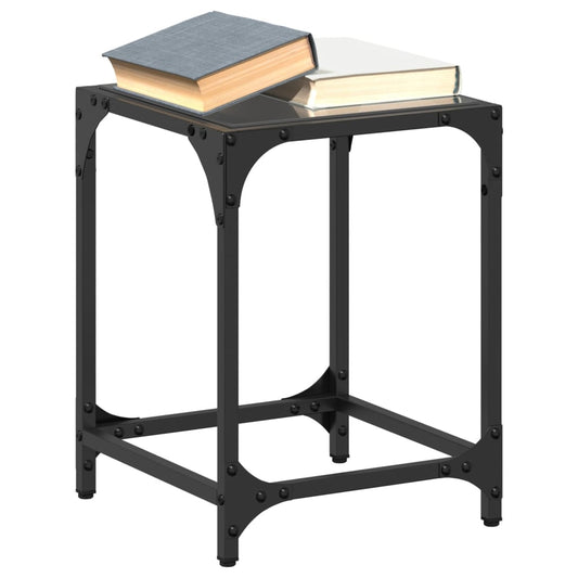 vidaXL Coffee Tables with Black Glass Top 2 pcs 30x30x40 cm Steel