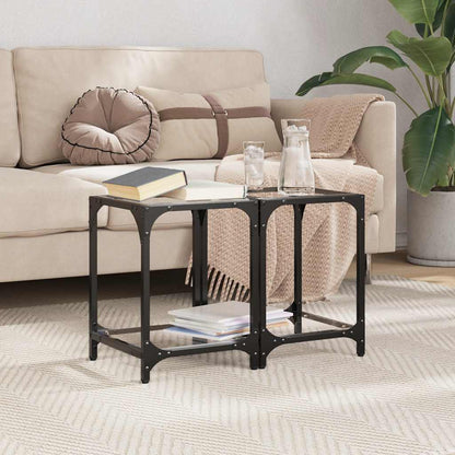 vidaXL Coffee Tables with Transparent Glass Top 2 pcs 30x30x40cm Steel