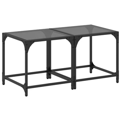 vidaXL Coffee Tables with Black Glass Top 2 pcs 40x40x40 cm Steel
