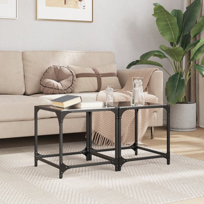 vidaXL Coffee Tables with Black Glass Top 2 pcs 40x40x40 cm Steel