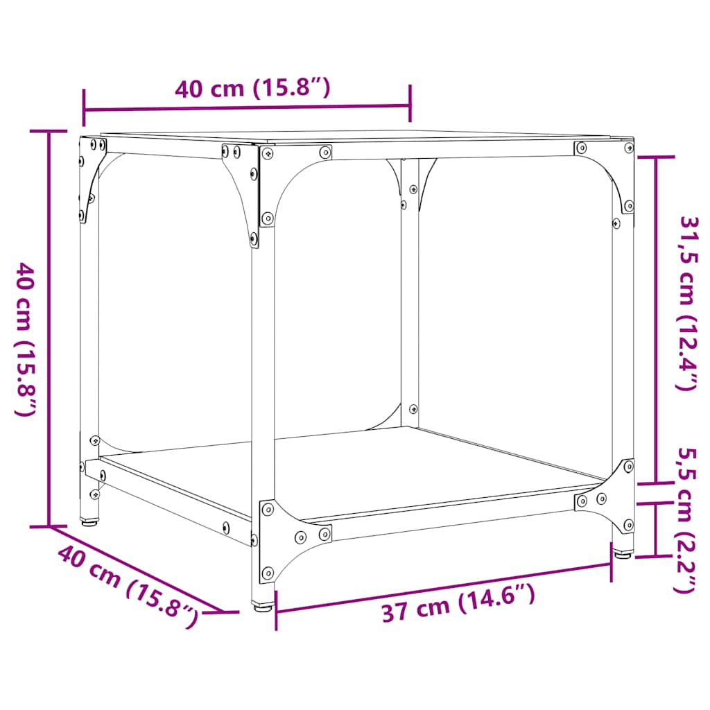 vidaXL Coffee Tables with Transparent Glass Top 2 pcs 40x40x40cm Steel