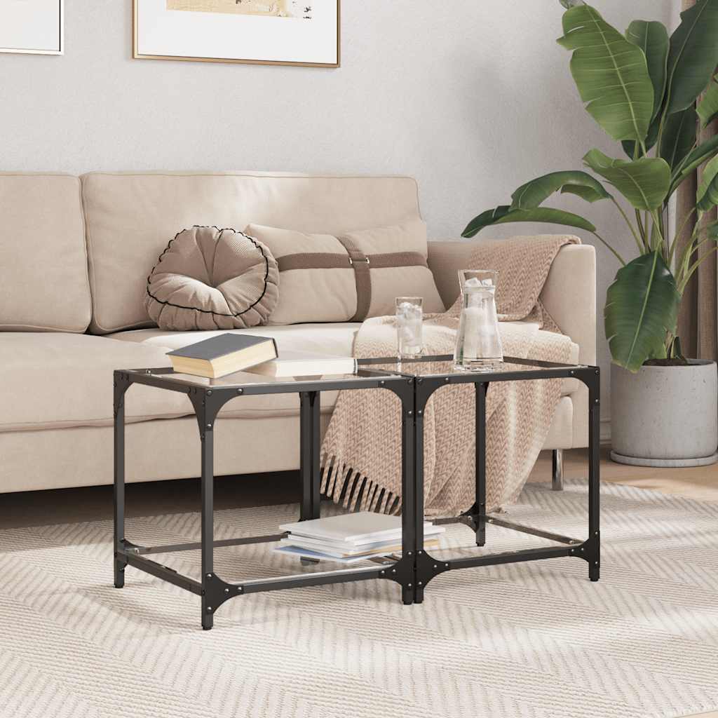vidaXL Coffee Tables with Transparent Glass Top 2 pcs 40x40x40cm Steel