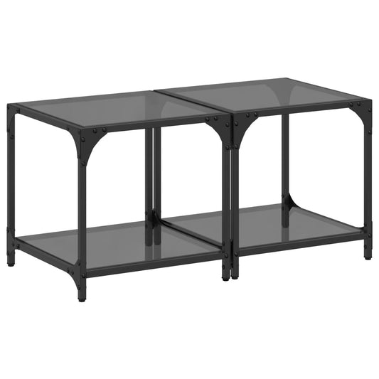 vidaXL Coffee Tables with Black Glass Top 2 pcs 40x40x40 cm Steel