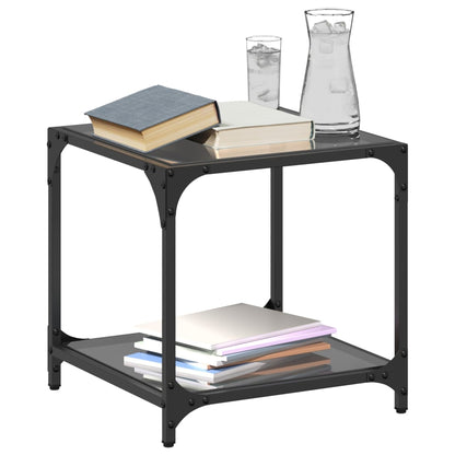 vidaXL Coffee Tables with Black Glass Top 2 pcs 40x40x40 cm Steel