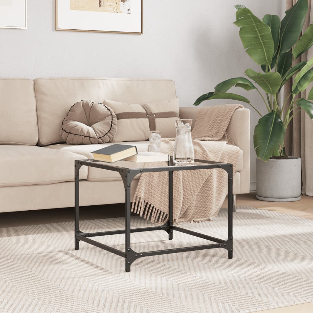 vidaXL Coffee Table with Transparent Glass Top 50x50x40 cm Steel
