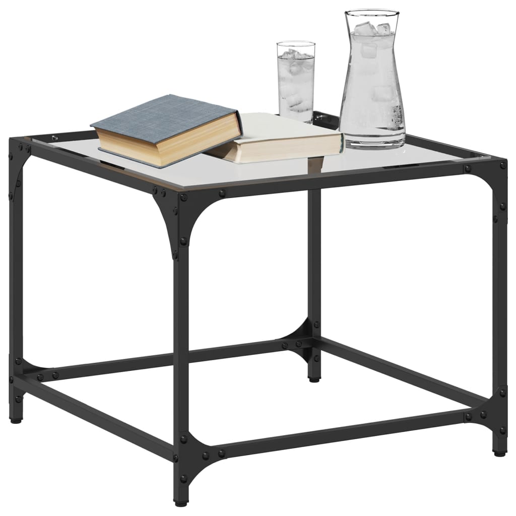 vidaXL Coffee Tables with Transparent Glass Top 2 pcs 50x50x40 cm Steel