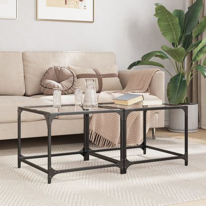 vidaXL Coffee Tables with Transparent Glass Top 2 pcs 50x50x40 cm Steel