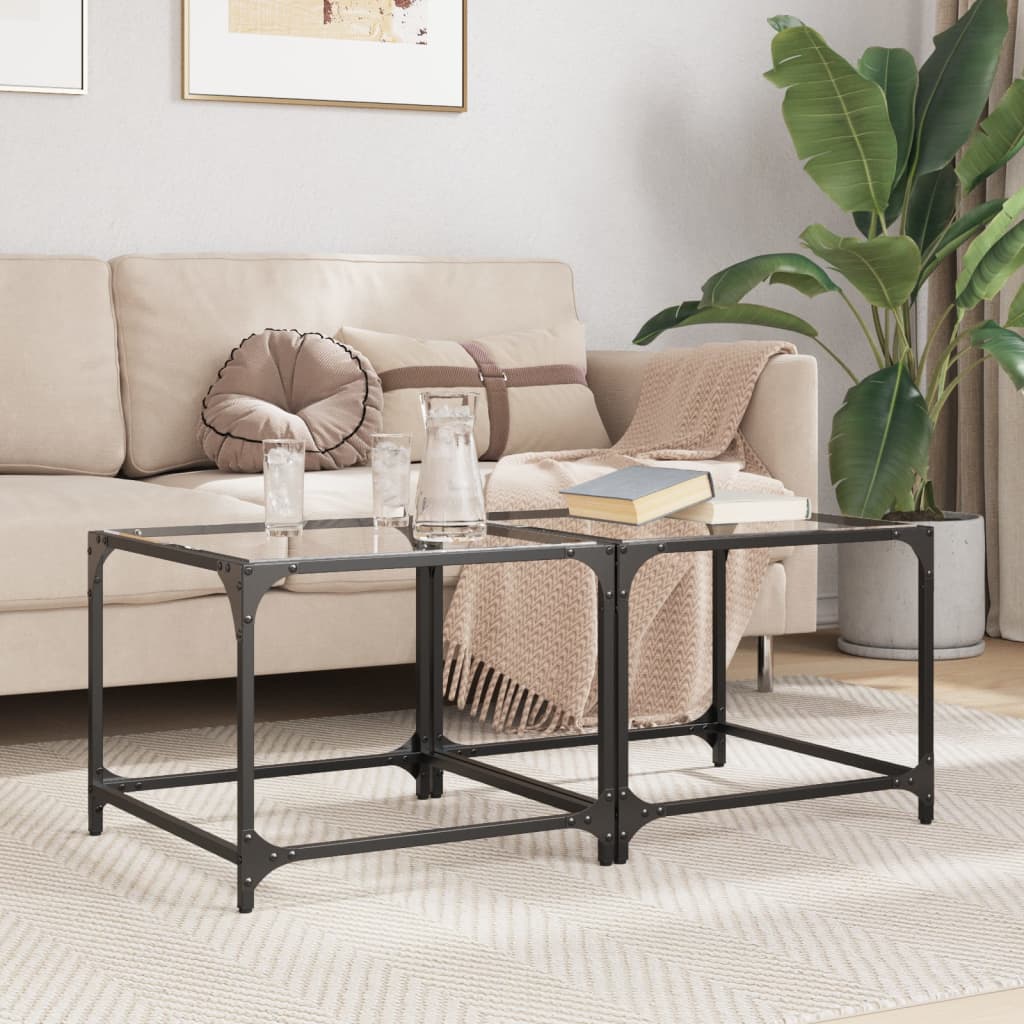 vidaXL Coffee Tables with Transparent Glass Top 2 pcs 50x50x40cm Steel