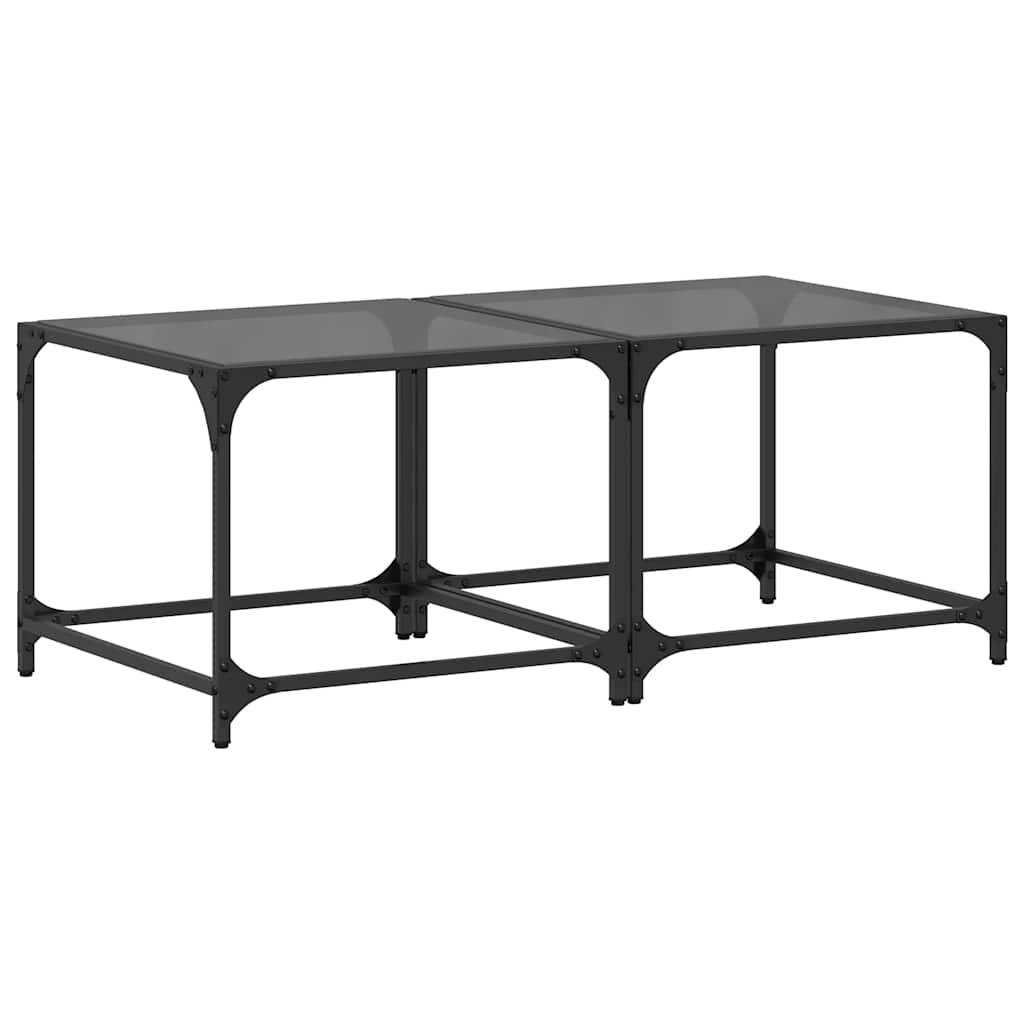 vidaXL Coffee Tables with Black Glass Top 2 pcs 50x50x40 cm Steel