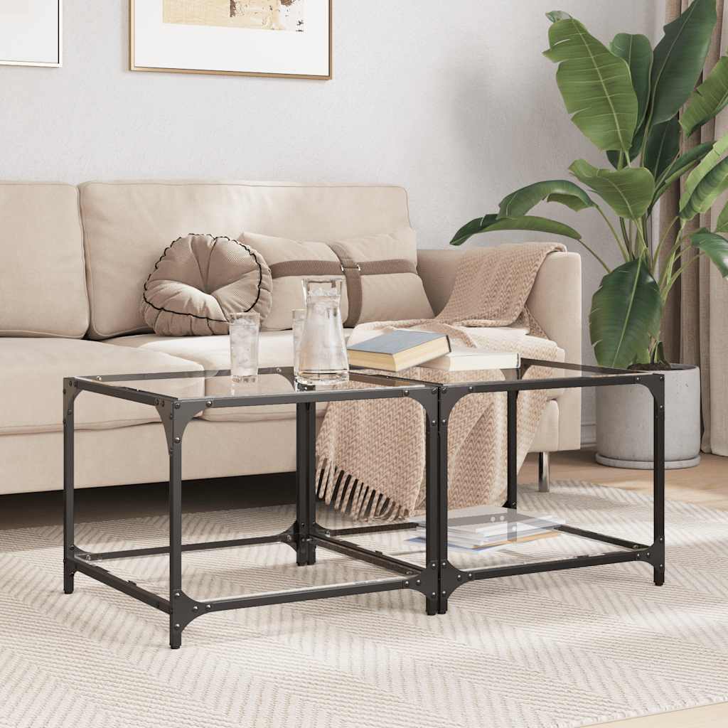 vidaXL Coffee Tables with Transparent Glass Top 2 pcs 50x50x40cm Steel