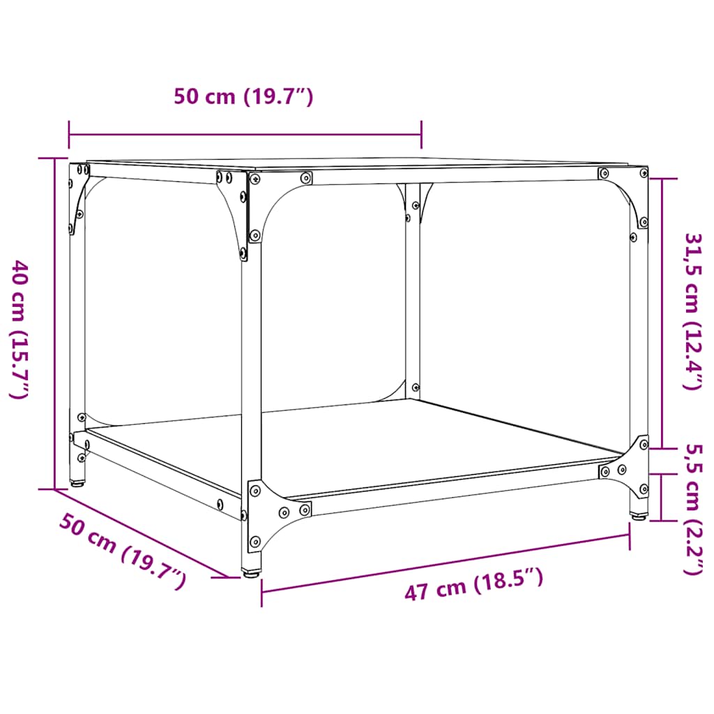 vidaXL Coffee Tables with Transparent Glass Top 2 pcs 50x50x40cm Steel