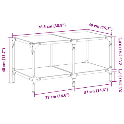 vidaXL Coffee Table with Black Glass Top 78.5x40x40 cm Steel