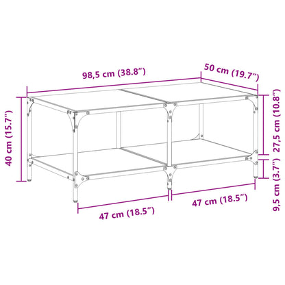vidaXL Coffee Table with Black Glass Top 98,5x50x40 cm Steel