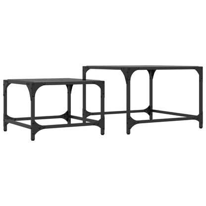 vidaXL Nesting Coffee Tables 2 pcs with Black Glass Top Steel