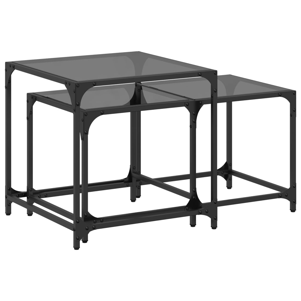 vidaXL Nesting Coffee Tables 2 pcs with Black Glass Top Steel