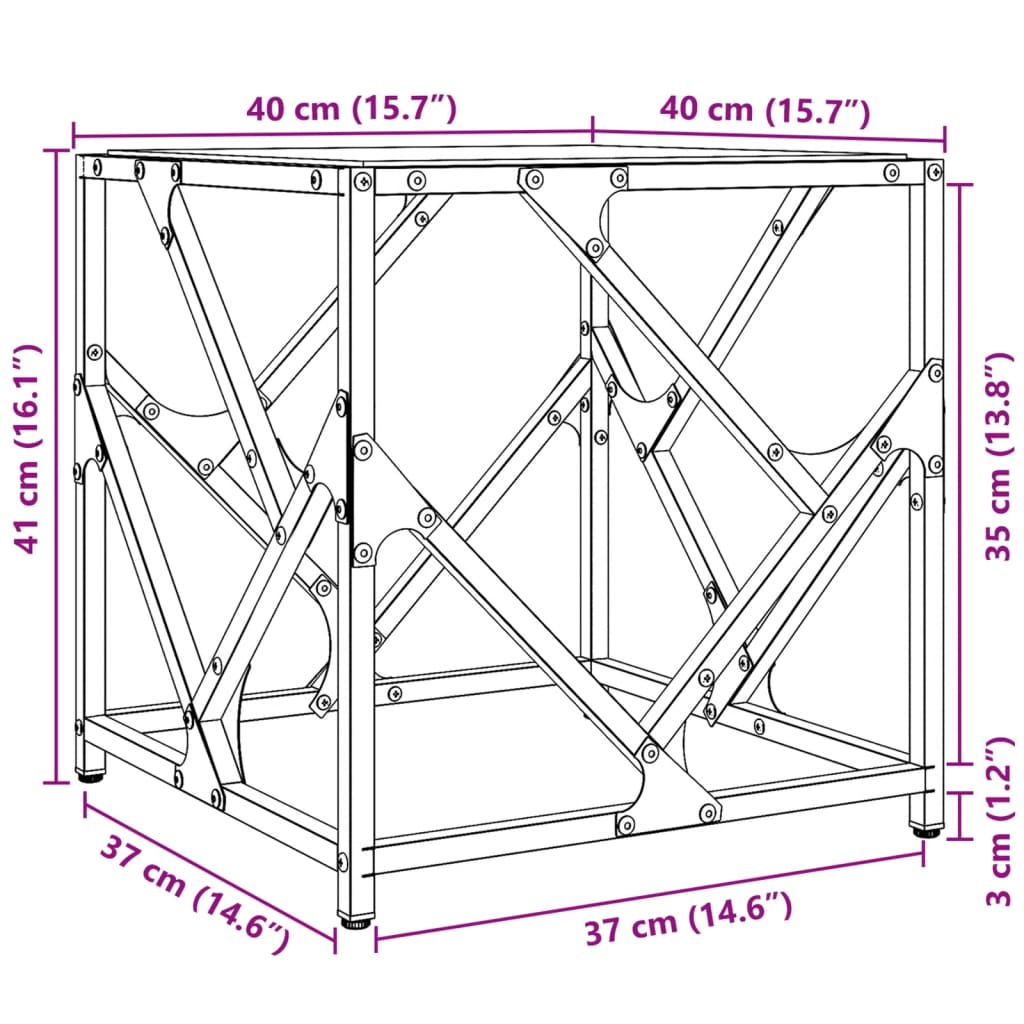 vidaXL Coffee Table with Transparent Glass Top 40x40x41 cm Steel