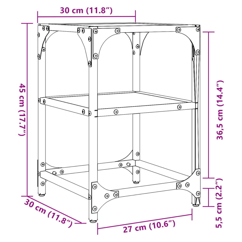 vidaXL Coffee Tables with Transparent Glass Top 2 pcs 30x30x45 cm Steel
