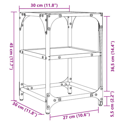 vidaXL Coffee Tables with Transparent Glass Top 2 pcs 30x30x45 cm Steel