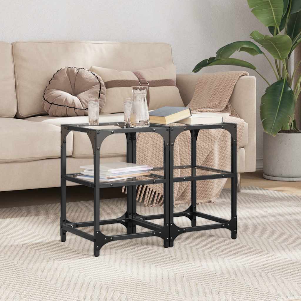vidaXL Coffee Tables with Transparent Glass Top 2 pcs 30x30x45cm Steel
