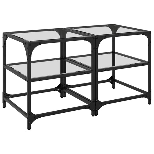 vidaXL Coffee Tables with Transparent Glass Top 2 pcs 40x40x45 cm Steel