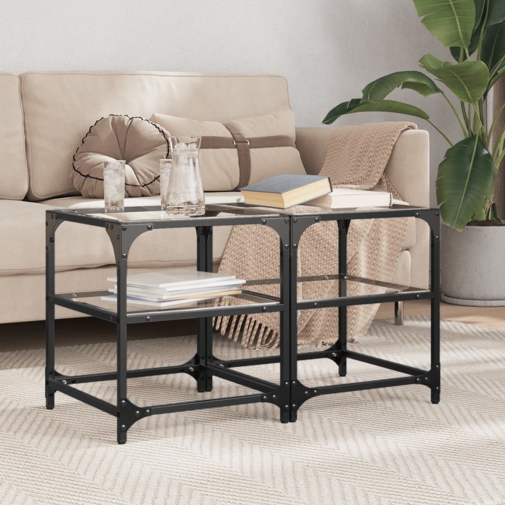 vidaXL Coffee Tables with Transparent Glass Top 2 pcs 40x40x45cm Steel