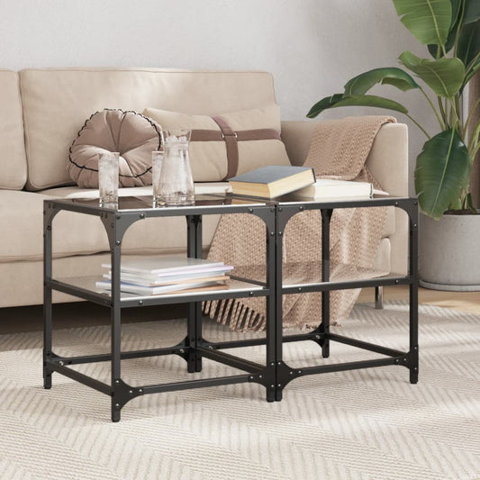 vidaXL Coffee Table | Clear glass with black steel frame