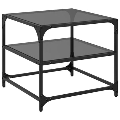 vidaXL Coffee Tables with Black Glass Top 2 pcs 50x50x45 cm Steel