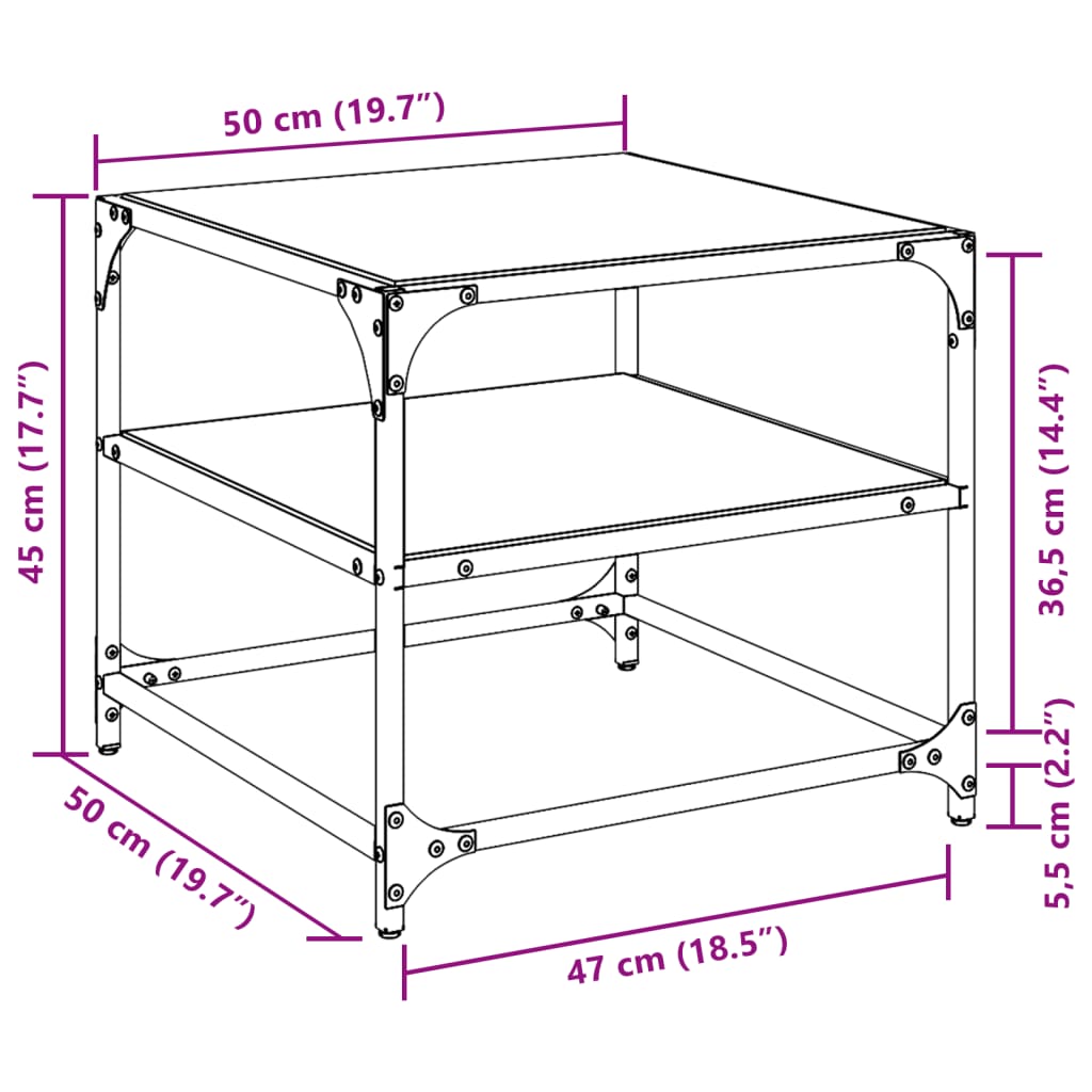 vidaXL Coffee Tables with Black Glass Top 2 pcs 50x50x45 cm Steel