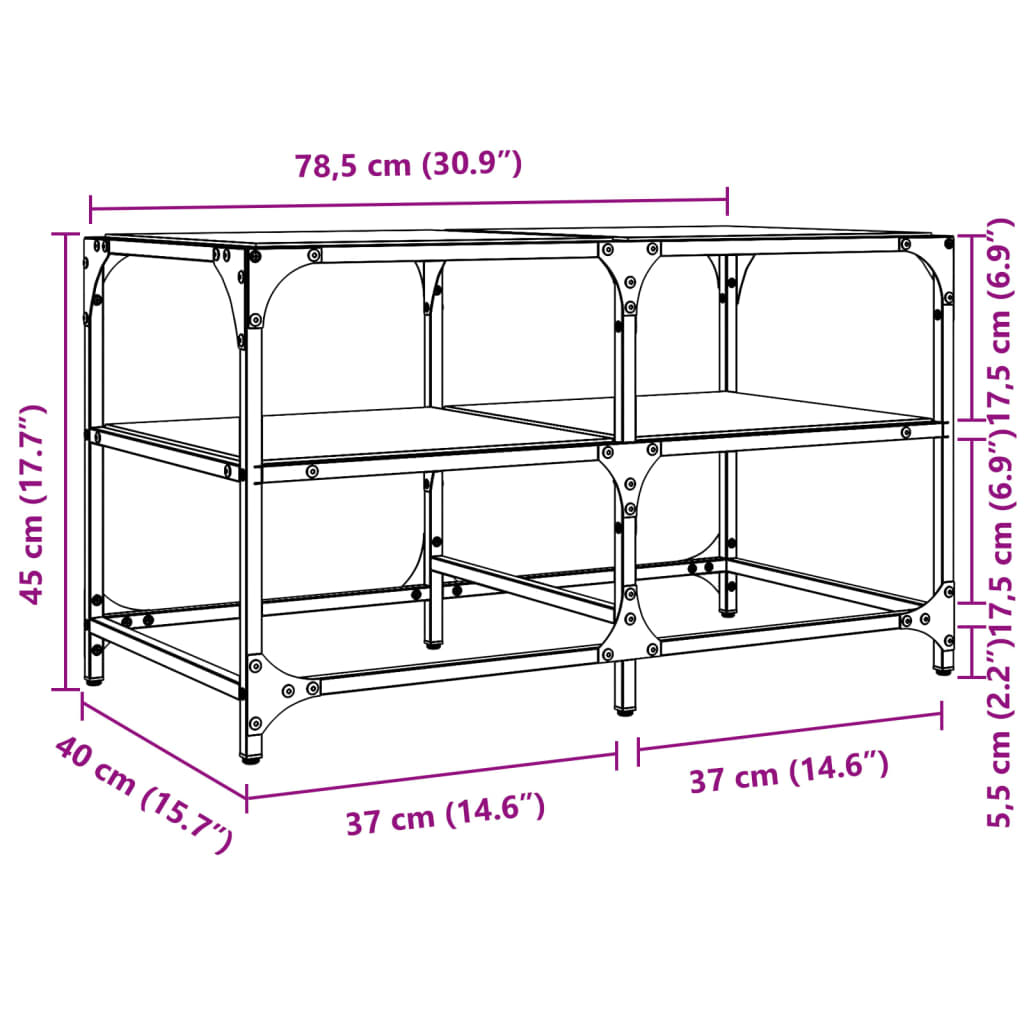 vidaXL Coffee Table with Black Glass Top 78,5x40x45 cm Steel