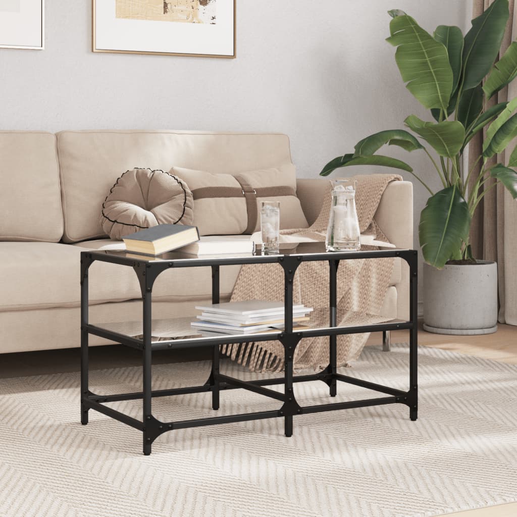 vidaXL Coffee Table with Black Glass Top 78,5x40x45 cm Steel