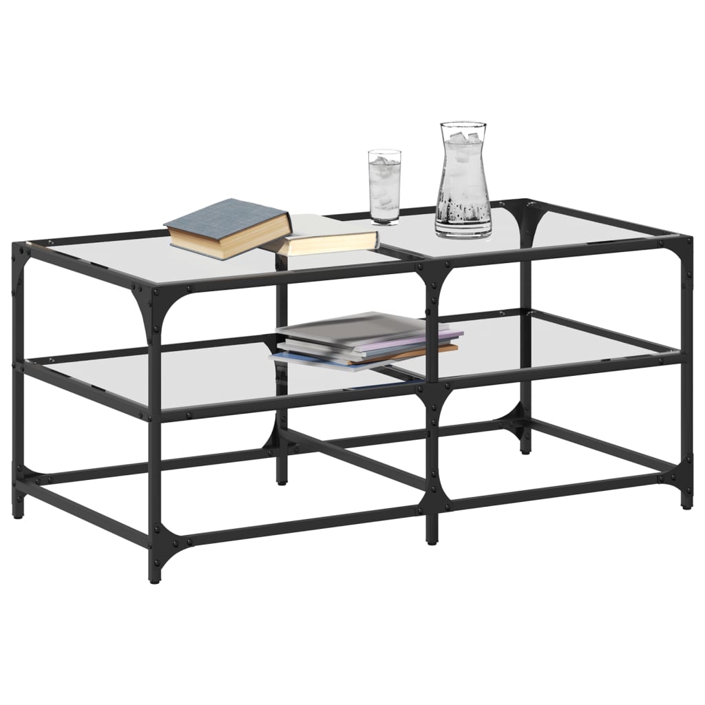 vidaXL Coffee Table with Transparent Glass Top 98.5x50x45 cm Steel