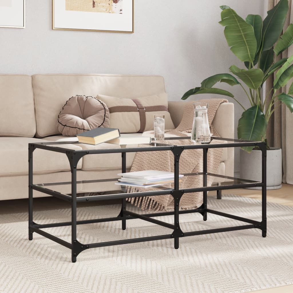 vidaXL Coffee Table with Transparent Glass Top 98,5x50x45 cm Steel